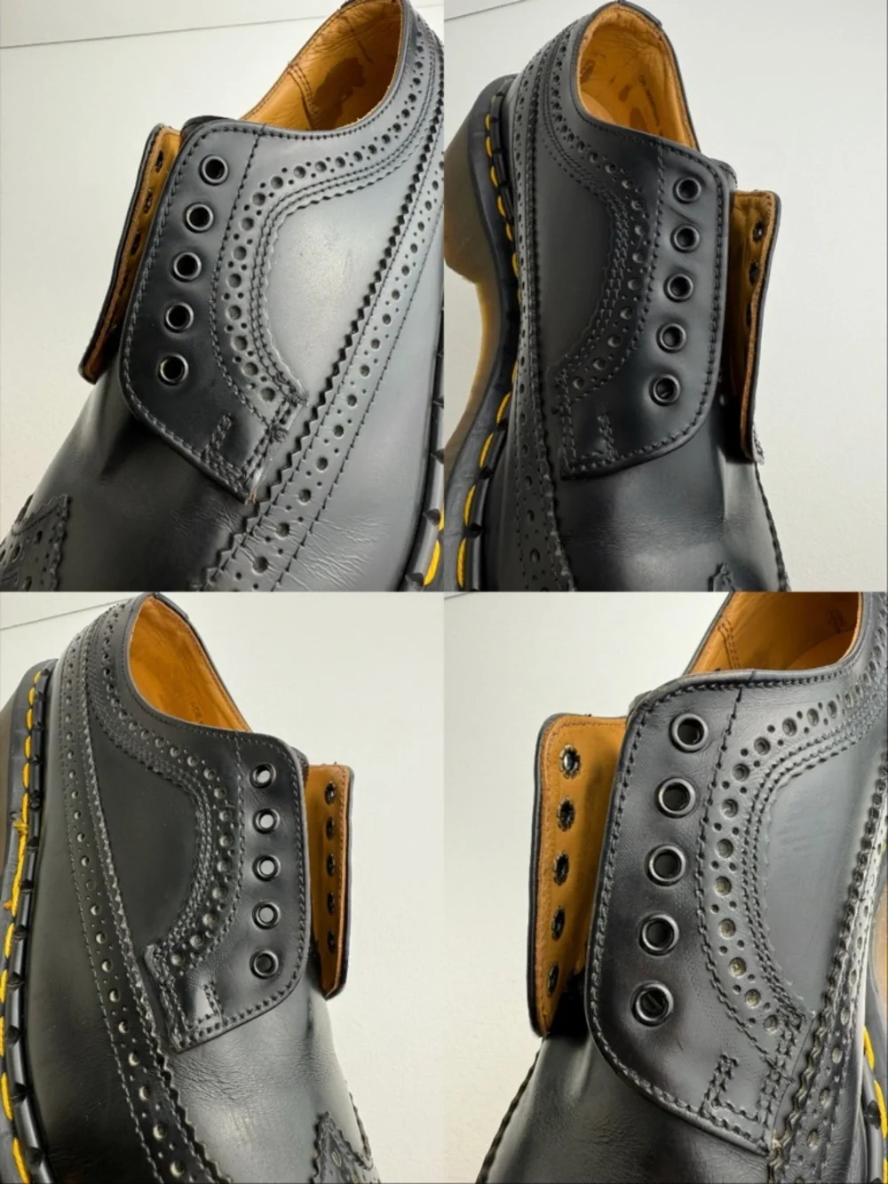 Vintage Dr. Martens Made in England Black Wingtip Platform Steel Oxfords UK 6